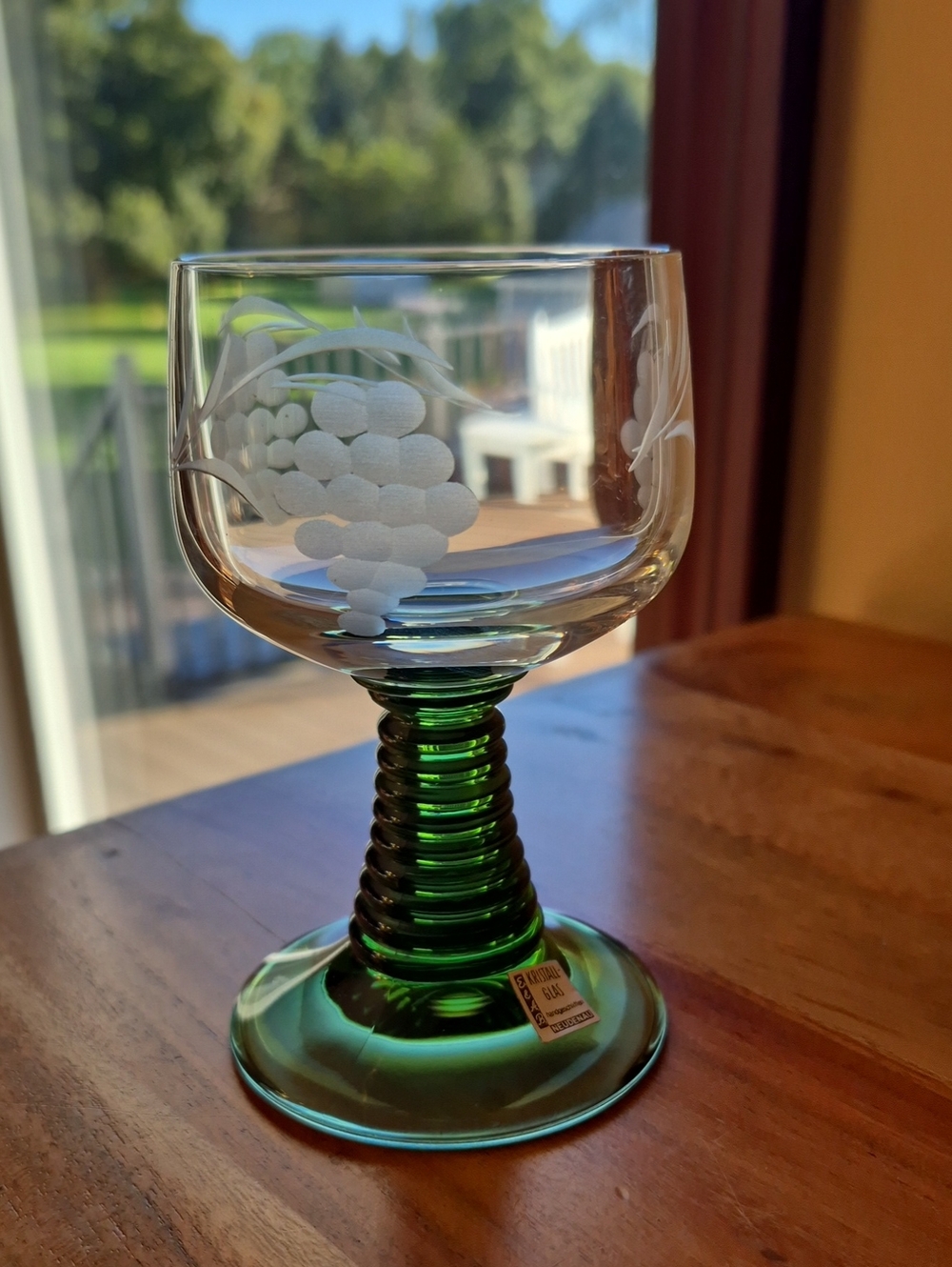 German E&A Bockling Roemer Glass w/ Green Beehive Stem